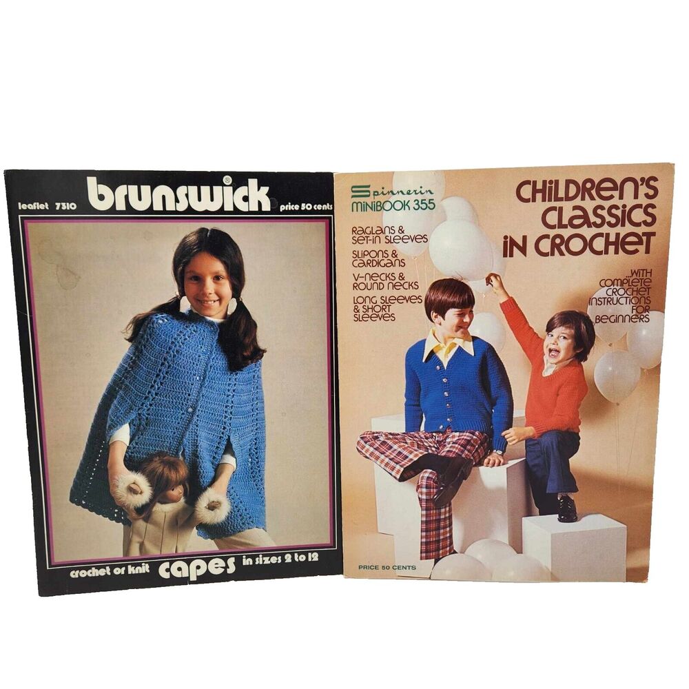 Vintage Children's Sweater Crochet Pattern Books Brunswick 7310 & Spinnerin 355